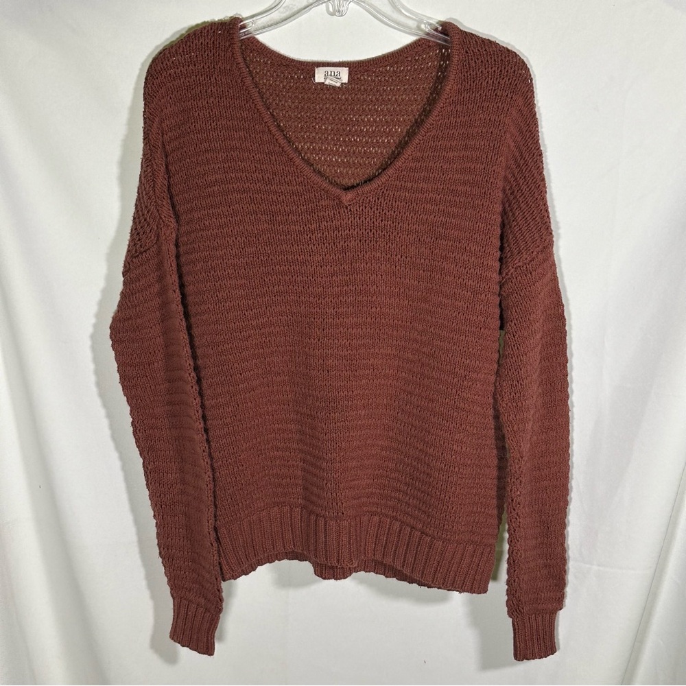 Ana Waffle Sweater Cinnamon‎ Spice V-neck Cozy Fall Women's sz Medium
